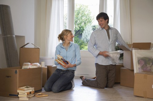 Packed boxes, books, and clothes prepared for student storage